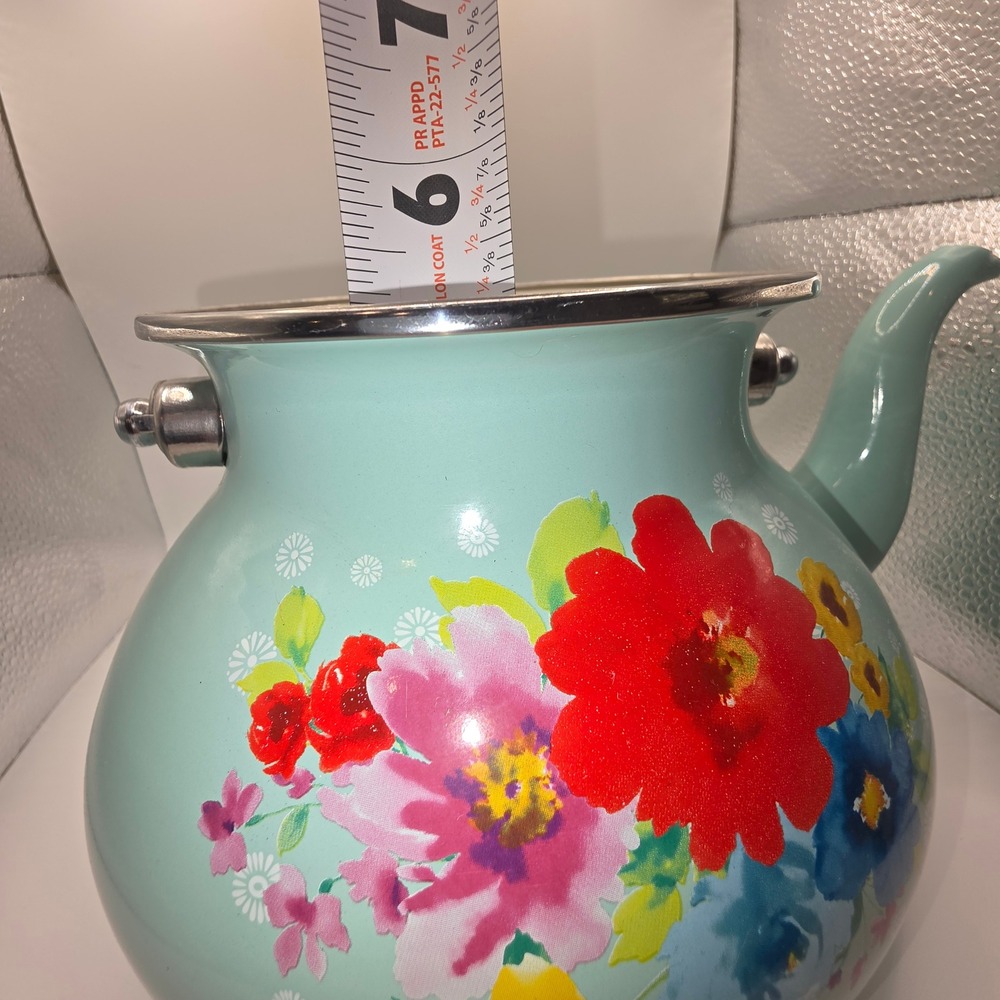 The Pioneer Woman Breezy Blossom Teal Floral Enamel on Steel Tea Kettle - Picture 10 of 10